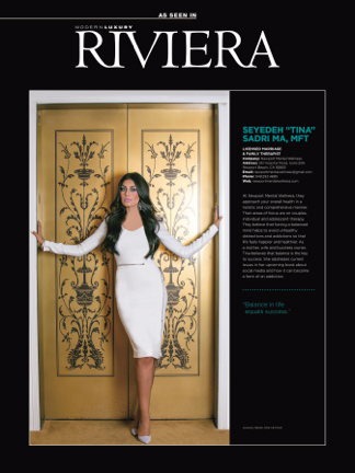 Seyedeh Tina Sadri, Author of "Obsession", on RIVIERA magazine cover